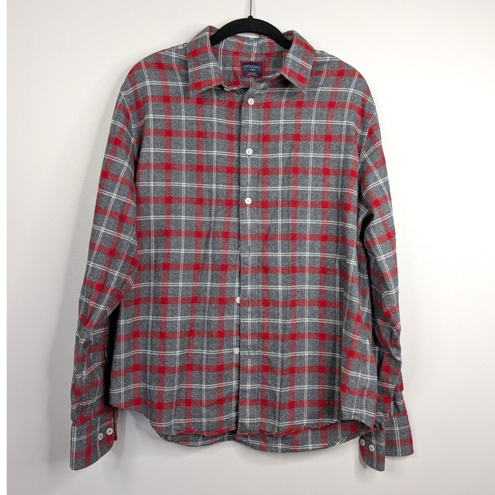 UNTUCKit Jaxon Flannel Shirt Mens Large Grey Red Excellent Plaid Button Down